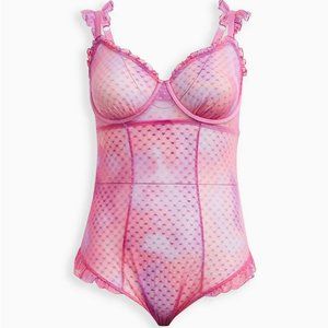 Torrid Pink Purple Sheer Heart Thong Bodysuit Lingerie